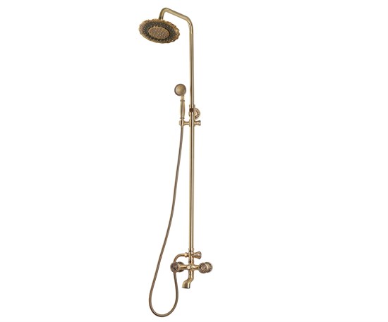 Bronze de Luxe Royal Комплект для ванной и душа двухручковый короткий (10см) излив, "Двойной цветок" (10121DF) - фото 136372