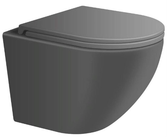 SINTESI Унитаз подвесной безободковый  EVI серый матовый с крышкой-сиденьем дюропласт, микролифт - фото 151586