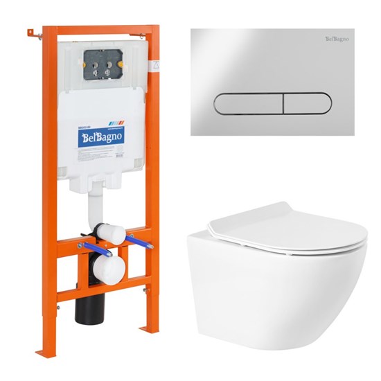 BELBAGNO Sfera-R Комплект 4 в 1 Унитаз подвесной BelBagno SFERA-R BB046CHR с сиденьем BB2111SC + Система инсталляции для унитазов BelBagno BB002-80 с кнопкой смыва BB005-PR-CHROME - фото 179645