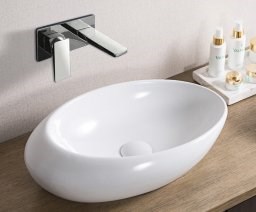 BELBAGNO Раковина керамическая накладная, овальная BB1396, овальная, 585х370х145, цвет белый - фото 179995