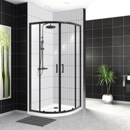 BELBAGNO Uno-195 Душевой уголок полукруглый, размер 100х100 см, двери раздвижные, стекло 5 мм UNO-195-R-2-100-C-NERO - фото 183351