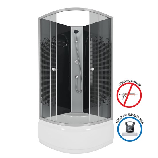 NIAGARA Eco Душевая кабина 1/4 круга, размер 90х90 см, профиль - серебро / стекло - рисунок, двери раздвижные, поддон 40 см, стекло 4 мм 75081454BK