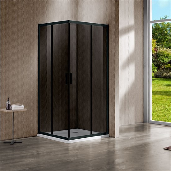 VINCEA Garda Душевой уголок двери раздвижные, размер 110х100 см, профиль - черный  / стекло - тонированное, стекло 6 мм - фото 191975