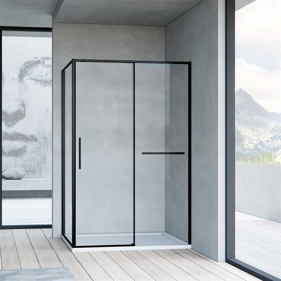 VINCEA Slim Soft Душевой уголок двери раздвижные, размер 110х80 см, профиль - черный  / стекло - прозрачное, стекло 6 мм - фото 191997