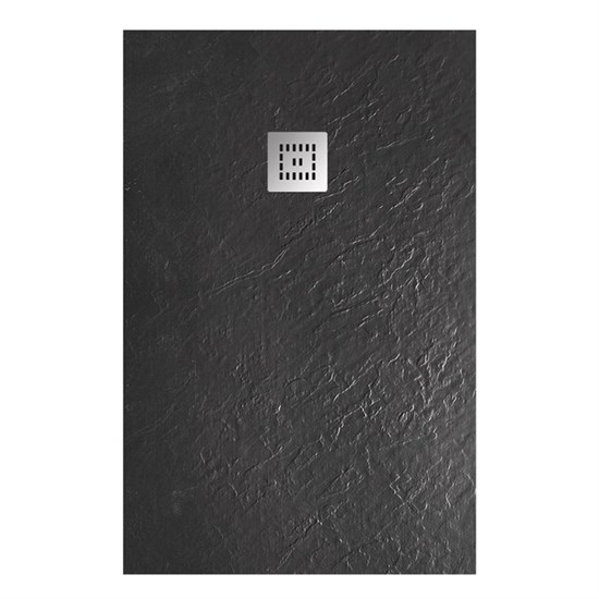 BELBAGNO Uno Поддон прямоугольный 120х90 из искусственного мрамора в комплекте с сифоном с декоративной накладкой (хром), черный матовый - фото 211596