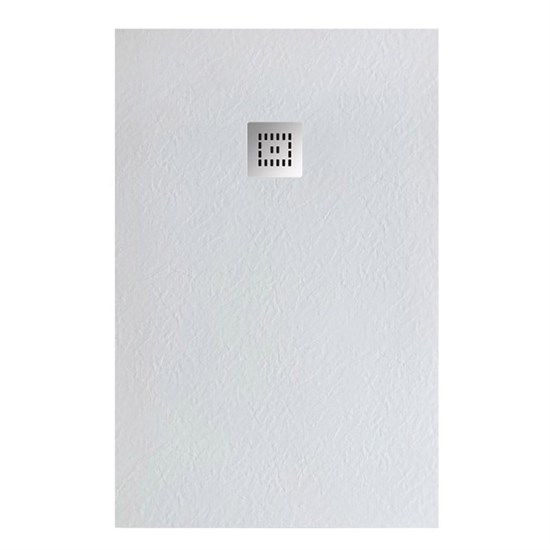 BELBAGNO Uno Поддон прямоугольный 140х80 из искусственного мрамора в комплекте с сифоном с декоративной накладкой (хром), белый - фото 211617