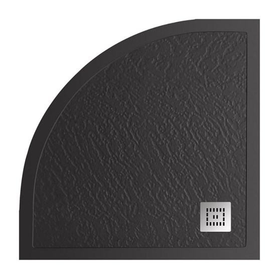 BELBAGNO Uno Поддон полукруглый 90х90 из искусственного мрамора в комплекте с сифоном с декоративной накладкой (хром), черный матовый - фото 211686