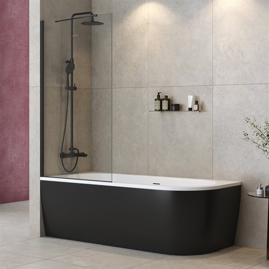 CEZARES Liberta Шторка на ванну прямоугольный ширина 80 см двери  профиль - черный / стекло - прозрачное 8 мм - фото 223828