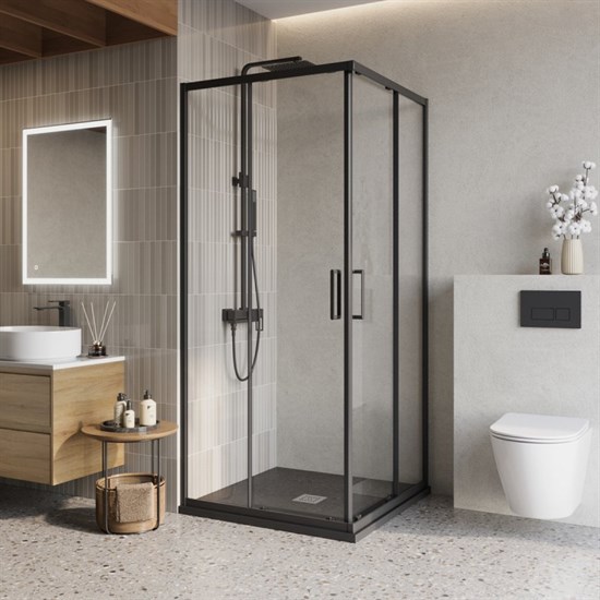 BELBAGNO Luce Душевой уголок квадратный размер 90x90 см профиль - черный / стекло - прозрачное, двери раздвижные, стекло 6 мм LUCE-A-2-90-C-NERO - фото 228582