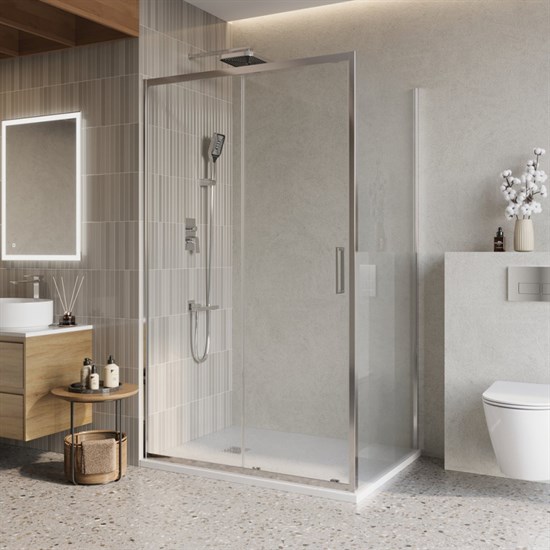 BELBAGNO Luce Душевой уголок прямоугольный размер 130x100 см профиль - хром / стекло - прозрачное, двери раздвижные, стекло 6 мм LUCE-AH-1-130/100-C-Cr - фото 228636