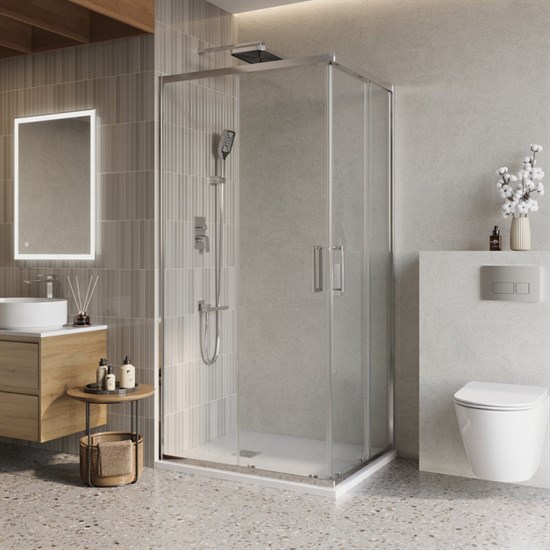 BELBAGNO Luce Душевой уголок прямоугольный размер 100x80 см профиль - хром / стекло - прозрачное, двери раздвижные, стекло 6 мм LUCE-AH-2-100/80-C-Cr - фото 228673