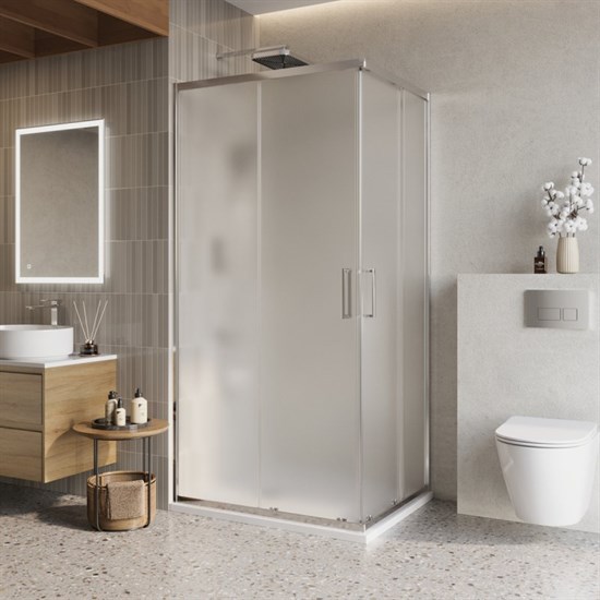 BELBAGNO Luce Душевой уголок прямоугольный размер 100x80 см профиль - хром / стекло - матовое, двери раздвижные, стекло 6 мм LUCE-AH-2-100/80-P-Cr - фото 228674