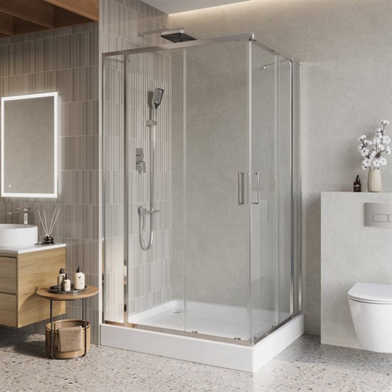 BELBAGNO Luce Душевой уголок прямоугольный размер 125x105 см профиль - хром / стекло - прозрачное, двери раздвижные, стекло 6 мм LUCE-AH-22-125/105-C-Cr - фото 228795