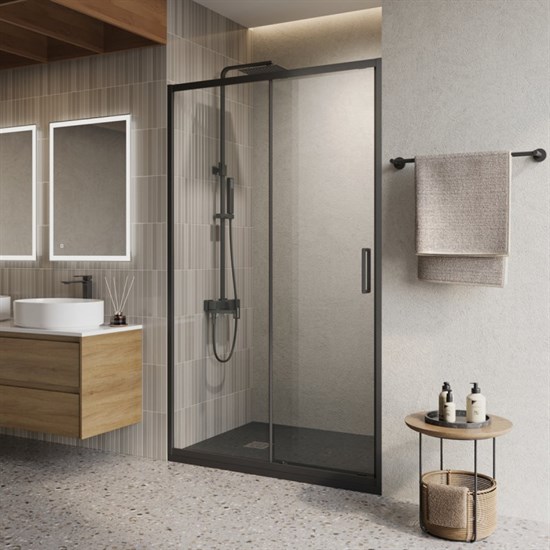 BELBAGNO Luce Душевая дверь в нишу ширина 120 см профиль - черный / стекло - прозрачное, двери раздвижные, стекло 6 мм LUCE-BF-1-120-C-NERO - фото 228874
