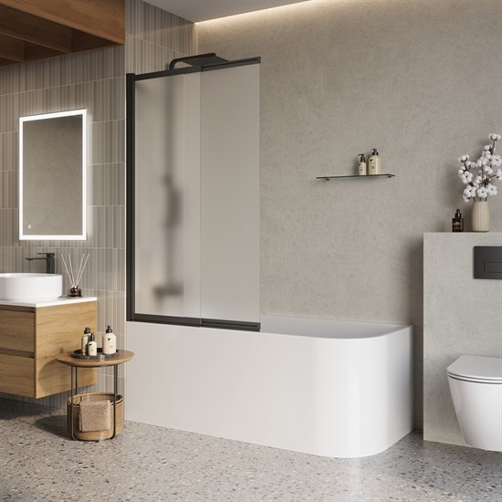 BELBAGNO Luce Шторка на ванну ширина 90 см профиль - черный / стекло - матовое, двери распашные, стекло 6 мм LUCE-VF-11-90/145-P-NERO - фото 228930