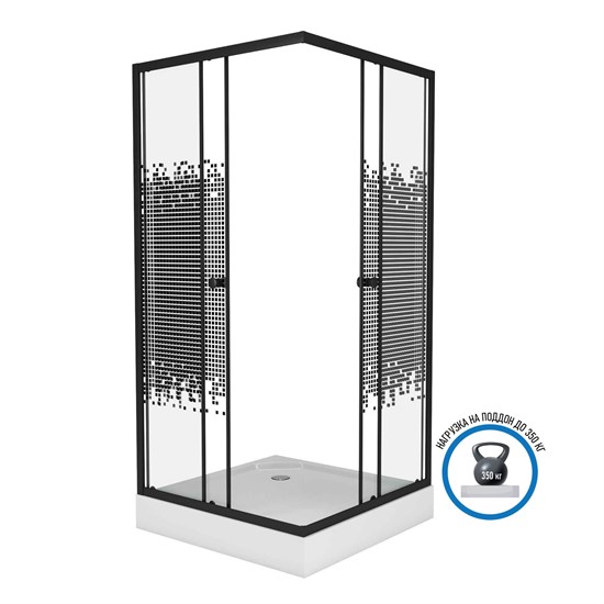 NIAGARA Eco Душевой уголок квадрат размер 100x100 см, профиль - черный / стекло - рисунок, двери раздвижные - фото 235159