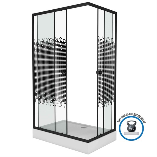 NIAGARA Eco Душевой уголок прямоугольник размер 120x80 см, профиль - черный / стекло - рисунок, двери раздвижные - фото 235165