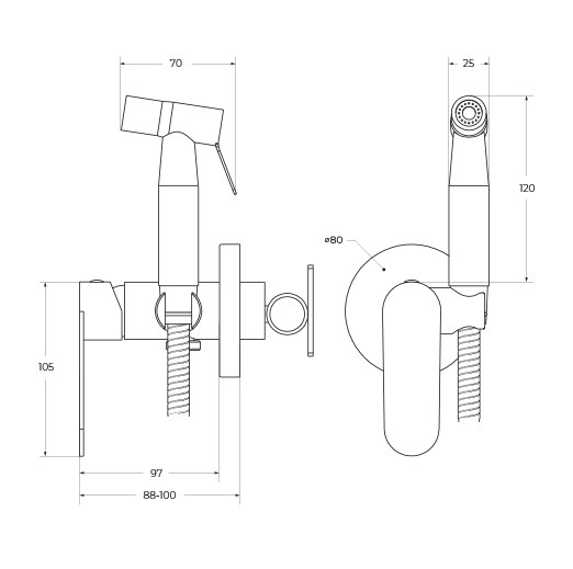 CEZARES Stylus Гигиенический душ со смесителем, сатин - фото 249941