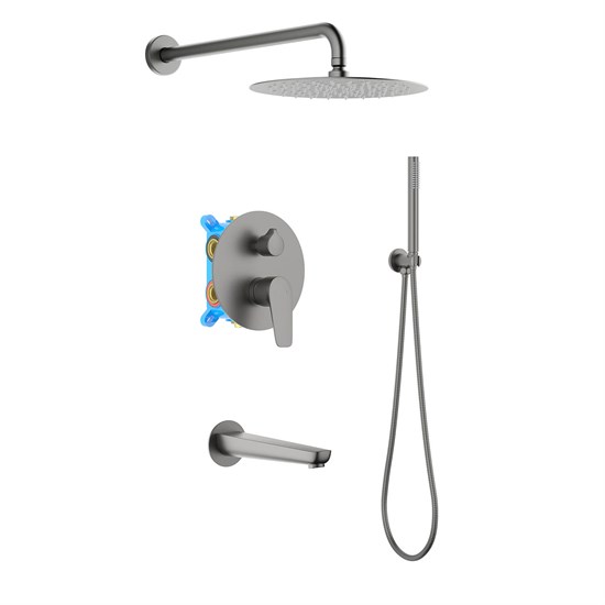 AQUATEK БЕТТА Set 4 в 1 Душевой комплект, шлиф. черный хром AQ1173BGM - фото 253628