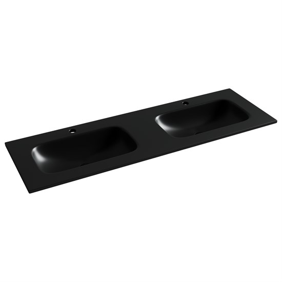 CERAMICA NOVA Grace Раковина накладная мебельная прямоугольная 1410x457x137 с двумя чашами и отверстиями под смеситель цвет черный матовый CN7022MB - фото 257829