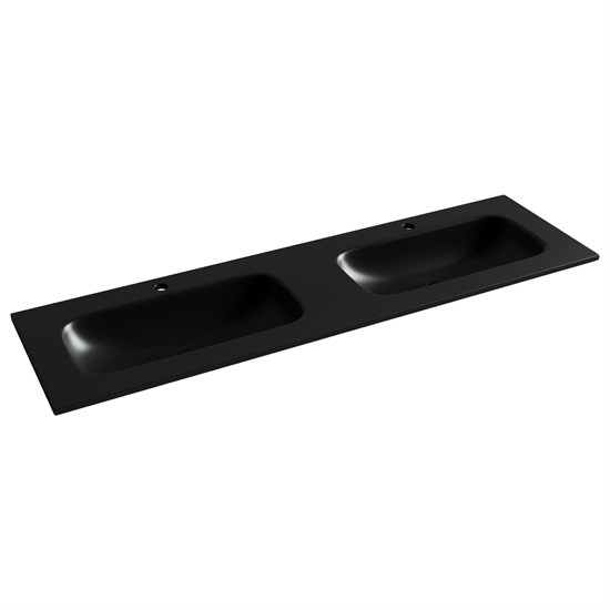 CERAMICA NOVA Grace Раковина накладная мебельная прямоугольная 1610x457x137 с двумя чашами и отверстиями под смеситель цвет черный матовый CN7023MB - фото 257845