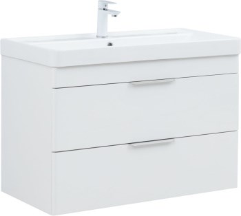 AQUANET Тумба под раковину подвесная Ирис New 90 белый глянец AQUANET-336311 - фото 267687