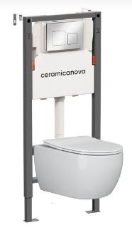 CERAMICA NOVA Комплект Подвесной унитаз PLAY Rimless + Система инсталляции Balance кнопка Square, хром глянцевый CN3001_121002CH - фото 278334