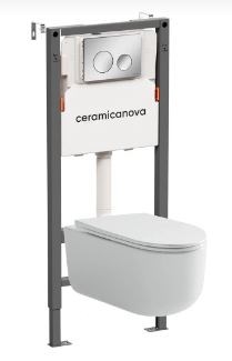 CERAMICA NOVA Комплект Подвесной унитаз Ulma Rimless + Система инсталляции Balance кнопка Circle, хром глянцевый CN4006_121001CH - фото 278352