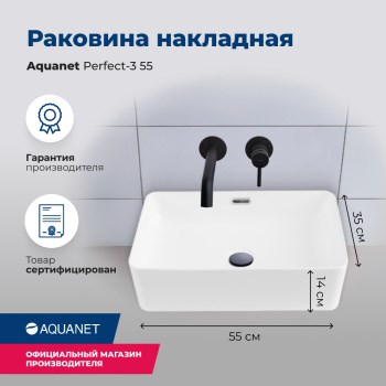 AQUANET Perfect Раковина накладная ширина 50 см, черный AQUANET-273677