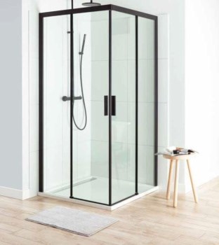 AQUANET Pleasure Душевой уголок квадратный двери раздвижные размер 100x100 см профиль - черный / стекло - прозрачное AQUANET-AE60-S-100x100U-BT - фото 282140