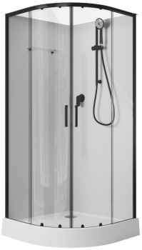 AQUANET Passion EVO Душевая кабина четверть круга размер 80x80 см профиль - черный / стекло - прозрачное AQUANET-281984 - фото 282385