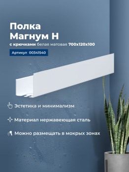 AQUANET Полка Магнум Н 70x12 белая матовая, с крючками AQUANET-341540 - фото 283565