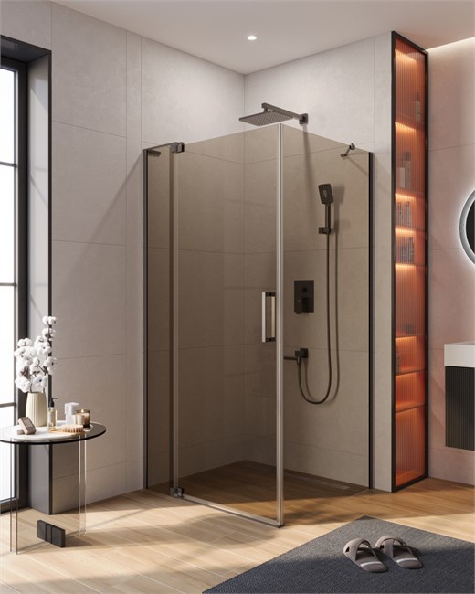 CEZARES Slider Душевой уголок прямоугольный размер 90x100 см, профиль - оружейная сталь / стекло - бронза, двери Распашная SLIDER-AH-1-90-100/110-BR-GM