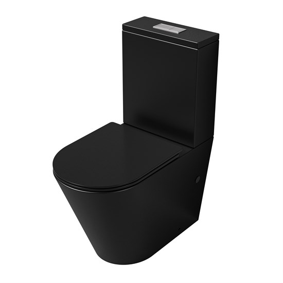 GROSSMAN Унитаз напольный GR-4458BMSQ (640х360х835) безободковый,черный матовый с тонкой крышкой,микролифт,смыв торнадо,2 места GR-4458BMSQ - фото 297390