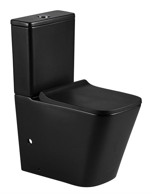 AZARIO Унитаз-компакт  Quadro 605x340x810 напольный, безободковый с сидением микролифт и арматурой, чёрный матовый (AZ-2175-MB) AZ-2175-MB - фото 302262