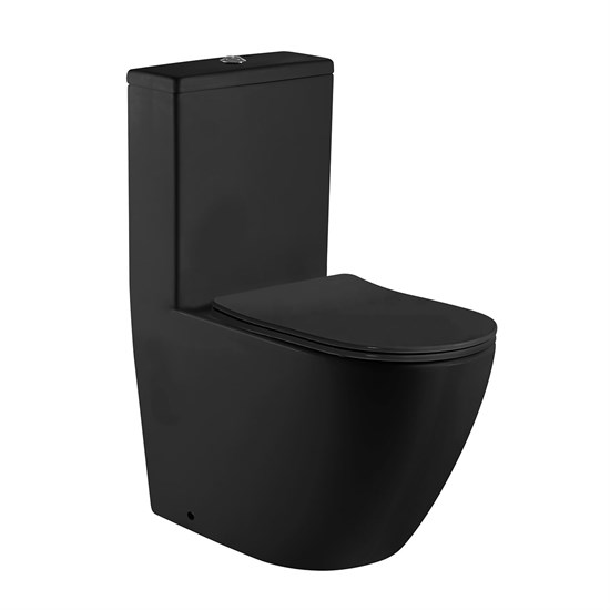AZARIO Унитаз-моноблок  MORANO 680x370х830 напольный, безободковый в комплекте с сиденьем микролифт, черный матовый (AZ-1001MB) AZ-1001MB - фото 302988