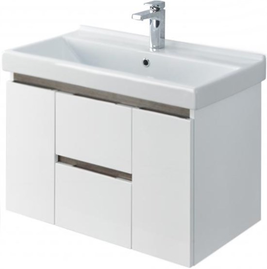 AQUATON Тумба под раковину Рене 80 подвесная Белая/Грецкий орех (1A258601NRC80) 1A258601NRC80