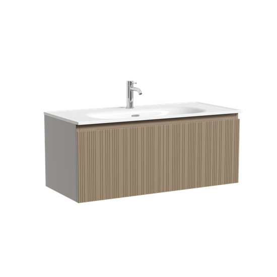 SANCOS Тумба подвесная с рельефным фасадом Code 990х453х400, c одним ящиком оснащенным доводчиками скрытого монтажа с системой Soft close (плавного закрывания), цвет серо- бежевый , арт. CD100GB CD100GB - фото 311576