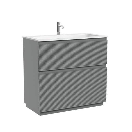 SANCOS Тумба напольная с рельефным фасадом Folk Floor 890х445х850, c двумя ящиками оснащенными доводчиками скрытого монтажа с системой плавного закрывания, цвет Ergraut soft, арт.FL90FES FL90FES - фото 311671