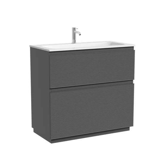 SANCOS Тумба напольная с рельефным фасадом Folk Floor 890х445х850, c двумя ящиками оснащенными доводчиками скрытого монтажа с системой плавного закрывания, цвет Grey soft, арт.FL90FGS FL90FGS - фото 311677