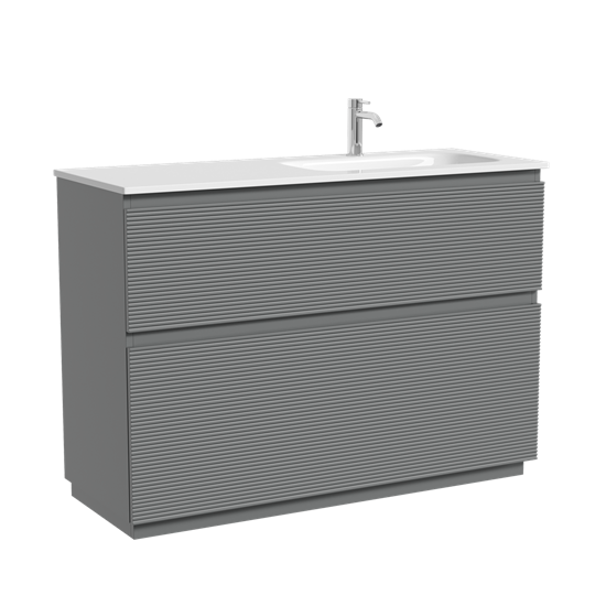 SANCOS Тумба напольная с рельефным фасадом Folk Floor правая 1190х445х850, c двумя ящиками оснащенными доводчиками скрытого монтажа с системой плавного закрывания, цвет Ergraut soft, арт.FL120FRES FL120FRES - фото 311794