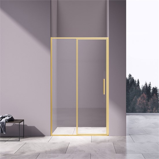 VINCEA Slim 8mm Душевая дверь распашная ширина 120 см, профиль - брашированное золото / стекло - прозрачное VDP-4SL120CLG - фото 313688