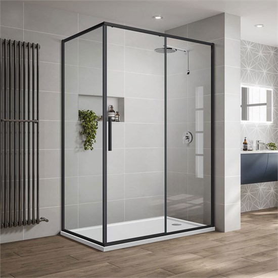 VINCEA Slim-U Душевой уголок прямоугольный размер 120x90 см, двери раздвижные, профиль - черный / стекло - прозрачное VSR-2SU9012CLB - фото 315135