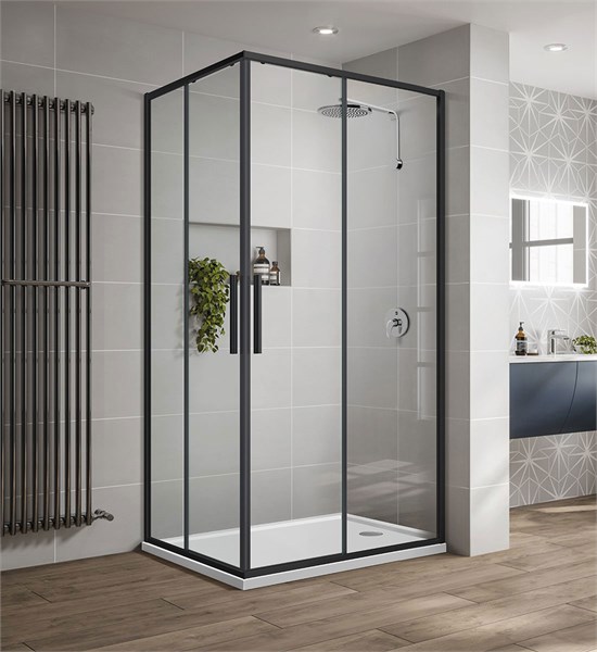 VINCEA Slim-U Душевой уголок прямоугольный размер 100x80 см, двери раздвижные, профиль - черный / стекло - прозрачное VSS-2SU8010CLB - фото 315167