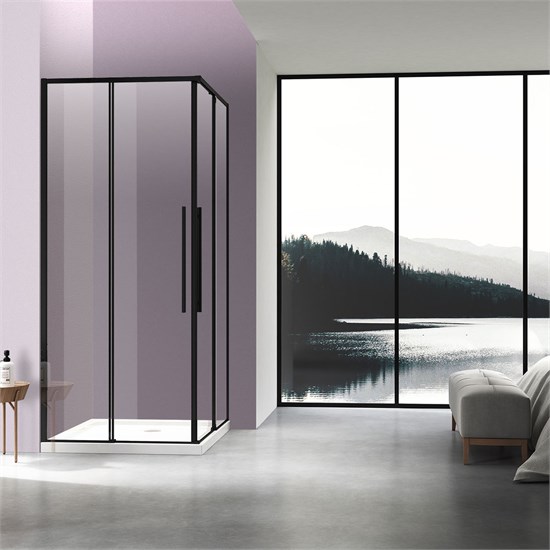 VINCEA Slim-N Душевой уголок квадратный размер 90x90 см, двери раздвижные, профиль - черный / стекло - прозрачное VSS-4SN900CLB - фото 315188
