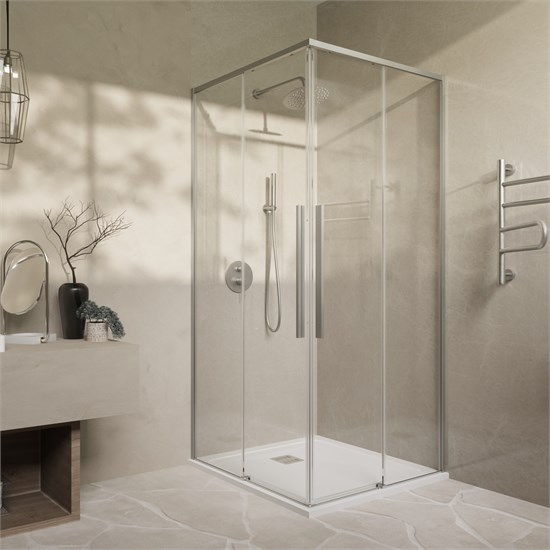 VINCEA Slim-N Душевой уголок квадратный размер 90x90 см, двери раздвижные, профиль - брашированный никель / стекло - прозрачное VSS-4SN900CLBN - фото 315194