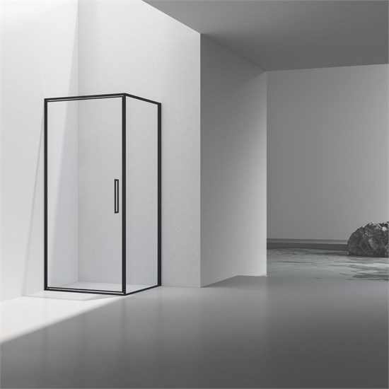 VINCEA Slim 8mm Душевой уголок квадратный размер 90x90 см, двери распашные, профиль - черный / стекло - прозрачное VSR-4SLP9090CLB - фото 315452