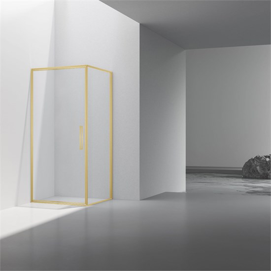 VINCEA Slim 8mm Душевой уголок квадратный размер 90x90 см, двери распашные, профиль - брашированное золото / стекло - прозрачное VSR-4SLP9090CLG - фото 315456