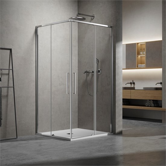 VINCEA Slim 8mm Душевой уголок квадратный размер 90x90 см, двери раздвижные, профиль - хром / стекло - прозрачное VSS-6SL900CL - фото 315534