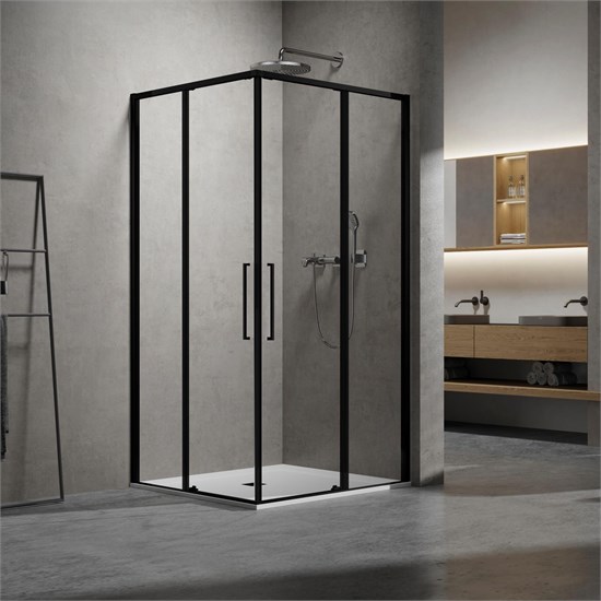 VINCEA Slim 8mm Душевой уголок прямоугольный размер 100x90 см, двери раздвижные, профиль - черный / стекло - прозрачное VSS-6SL9010CLB - фото 315543